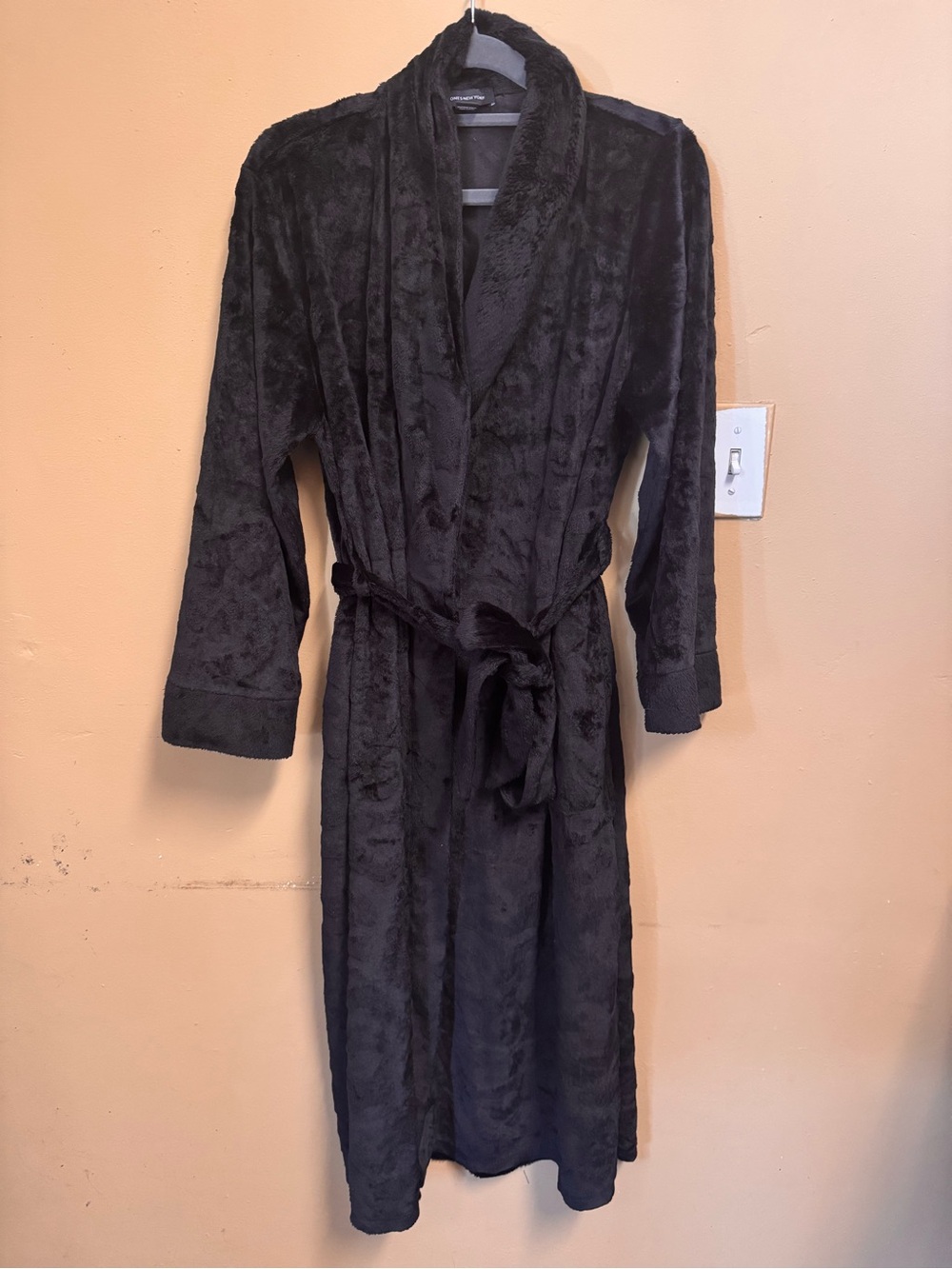 Jones New York Black Plush Shawl-Collar Robe with Belt